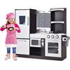 COSTWAY Cucina Giocattolo per Bambini in Legno, per 3+ Anni | Cucina per Bambini con Frigorifero, Forno, Microonde, Rubinetto, Lavello e Tenda
