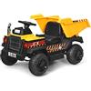GYMAX Bulldozer Elettrica, Escavatore Cavalcabile a Batteria con Telecomando, Luci/Musica/Radio, USB/Bluetooth, Sedile Ergonomico con Cintura, Benna Ribaltabile e Velocità 5km/h