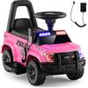 GYMAX Macchina della Polizia Alimentata a Batteria 6V con Megafono Sirene e Luci, Cavalcabile con Musica per Bambini e Bambine 18-60 Mesi (Rosa)