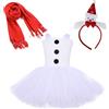 Niceyoeuk Costume da pupazzo di neve per ragazze, set di vestito in tulle con copricapo in stile cartone animato+sciarpa rossa, per bomboniere di Natale (bianco, 4-5T)