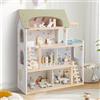 RELAX4LIFE Casa delle Bambole in Legno, con 6 Staze, Terrazza con Piscina, Set di Mobili Simulati, 2 Scale, Playset di Costruzione Fai da Te per Bambini 3+ Anni,62x25x78cm
