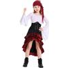 DaPongZhi Abito da Pirata per Bambini Costume Carnevale Ragazza con Camicia,Gonna,Foulard Costume Pirata Perfetto per Carnevale Giochi di Ruolo e Feste a Tema con Avventura e Mistero
