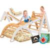 Kidiz Montessori - Set di gioco 7 in 1 con archi da arrampicata, scivolo e triangolo da arrampicata in legno con cuscino, lavagna e orologio didattico - Area di gioco interna per bambini a partire