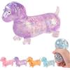 WEIWOGU Squishy Cane Salsiccia Scintillante, Simpatico Giocattolo Squishy per Cani Weiner, Mini Cani Elastici Arcobaleno a Rimbalzo Lento con Faccia per Adulti, Antistress Morbido Glitter (Purple)