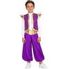 Agoky Costumi da Principe Arabo per Bambini in Raso Gilet e Harem Pantaloni Costume Principe da Aladino Fiaba Cosplay di Halloween Carnevale Travestimento B Viola 7-8 anni