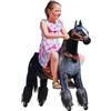 Ponnie Cavallo da equitazione con ruote Ebony M (5-12 anni), cavallo da gioco per equitazione con sella marrone rimovibile e cavezza con briglia, criniera e coda, cavallo di peluche da equitazione per