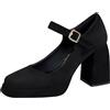 XIEPP Donna Punta Quadrata Tacco Grosso Pumps plateau Abito Scarpe con Fibbia, Nero , 36 EU