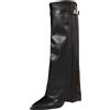 Generisch Stivali sopra il ginocchio da donna, in pelle, pieghevoli, con chiusura lampo laterale, a forma di pecora lunga, con tacchi alti, eleganti scarpe da sera, Nero , 41 EU