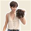 LesafeV Topper di capelli umani ricci con clip, corto, 15 cm, testa soffice, pezzo di ricambio (5 x 7 cm, marrone)