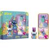 AIR-VAL INTERNATIONAL Disney Stitch, set regalo di profumo e trucco naturale per bambini - Eau de Toilette spray 30 ml, lucidalabbra e palette di ombretti con pennello | Regalo di bellezza sicuro, vegano e