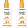 Garnier Ambre Solaire Ideal Bronze Spray Solare Protettivo Viso e Corpo SPF 30 Protezione Alta contro UVA UVB Waterproof Formula con Attivatore di Melanina Abbronzatura Intensa - 2 Flaconi da 200ml