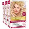 L'Oreal Paris L'Oréal Paris Tinta Permanente Excellence Creme 10 Biondo Ultra Chiaro Colorazione Triplo Trattamento Copre 100% dei Capelli Bianchi Lunga Durata con Acido Ialuronico - 3 Tinte
