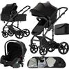 Nine point nine Trio Passeggino Neonati, Passeggino 3 in 1 con Doppia Modalità Spinta Reversibile, Carrozzina per Neonati con Grande Nacelle, Passeggino Trio con Telaio in Alluminio (588 Black)