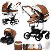 Nine point nine Pelle PU Trio Passeggino Neonati, Passeggino 3 in 1 con Doppia Modalità Spinta Reversibile, Carrozzina per Neonati con Grande Nacelle, Passeggini Trio Telaio in Alluminio (B518 Khaki)