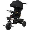 HUOLE Triciclo bambini fino 25 kg, Passeggino con Maniglione regolabile, Bici, Sedile girevole Fronte Mamma e Strada, Cappottina pieghevole, Ruota libera,100 * 75 * 50 cm - Nero