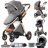 Aveainelle Passeggino trio Passeggino 3 in 1 carrozzina neonati navicella | Pieghevole, sedile reclinabile, marcia bidirezionale, cinture a 5 punti, portata 0-25 kg, 0-4 anni