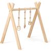 GYMAX Palestrina Legno per Neonati 3+ Mesi Pieghevole, 3 Giocattoli Sensoriali Sospesi, Arco Gioco Giocattolo Attivo per Cameretta, Allenamenti di Corpo, 60 x 44 x 60 cm (Naturale)
