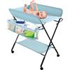 Homewell Tavolo per pannolini pieghevole con cesto portaoggetti, materasso per pannolini regolabile in altezza, cintura di sicurezza e 4 ruote con freno, per neonato e neonato, 80 x 66 x (92/95/98) cm