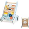 LIFEZEAL Carrello Primi Passi Montessori in Legno, Girello per Bambini 1+Anni, Baby Walker per Imparare a Camminare, con Giocattoli, Ruote Antiscivolo, Portaoggetti, Maniglia Sicura, Ergonomico, Blu