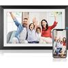 Bewinner Cornice Digitale Wi-Fi da 15,6 Pollici, Cornice Digitale Touch Screen IPS, Scocca in Legno, Configurazione Semplice per Condividere Foto o Video Tramite APP (Spina UE)