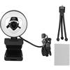 CLZothique Webcam HD 1080P con microfono e illuminazione di riempimento a 3 livelli, webcam per computer plug and play per lo streaming, include un treppiede flessibile per PC, laptop, Mac,