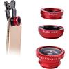 ULDIGI 2sets Obiettivo Smartphone Con Clip Di Lenti Macro Fisheye e Grandangolo Lente Rossa e Clip Nera Per Foto Dettagliate e Ampie Prospettive