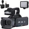 DIGNIFE Videocamera, 18X Zoom 4K Camcorder Fotocamera digitale for fotografia Live Streaming Schermo da 4 pollici Webcam Videocamera da 64 MP Registratore(No SD Card,With MIC Light)