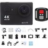 DIGNIFE Action Camera, Videocamera sportiva 4K Schermo da 2,0 pollici Telecamera d'azione con telecomando Impermeabile subacqueo Registrazione video Telecamera esterna(No Card,Black-Telecontrol)