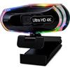 Uqezagpa Webcam autofocusing 1080p con effetto luce colorata 1080p 60fps / 4K30fps per gaming, streaming e videoconferenze, webcam grandangolare