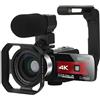 YFDGD Fotocamera Digitale HD 4K Da 56 Megapixel Dal Vivo Wireless Riprese Tutto In Uno Scatta Nitida Fluida(Red+Hood+Stabilizer Grip+Mic)