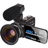QZCX Videocamera Digitale, 4K 56MP. Videocamera videocamera Vlogging fotocamera digitale fotocamera digitale Vlogging con 3,0 pollici HD Touch Screen / Night Vision / WiFi Microfono esterno(128GB SD Card,C