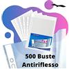LogicaShop Fly Buste Forate Trasparenti per Raccoglitori ad Anelli A4, Cartelline Plastica (Antiriflesso, 500 Pezzi)