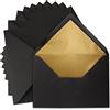 NEUSER PAPIER 25 buste DIN C5, 15,6 x 22 cm, in carta kraft di colore nero con fodera in seta dorata, adesivo umettabile, buste vuote in carta riciclata, serie UmWelt
