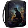 Lovewang Custodia Libro Gatto Nero Blu Copertura Bibbia con Manico Cerniera Tela in Poliestere per Uomo Donna Porta Libro Grandi Capacità Custodia per Libri 27.5x22.5x5.5 cm