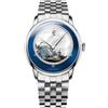 LOBINNI Orologio da uomo automatico meccanico di moda di lusso impermeabile da polso maschile orologio da polso cinturino in pelle/acciaio inossidabile, Argento-Blu-Argento