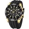 FORSINING Orologio da uomo alla moda, casual, analogico, al quarzo, per uomo, cinturino in silicone, cronografo, orologio sportivo, luminoso, impermeabile, gold