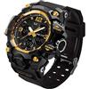 LYMFHCH Orologio sportivo da uomo, analogico, a LED, militare, digitale, con cronometro, grande doppio quadrante, orologio da polso tattico, Oro, Digitale