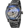 FORSINING Orologi da uomo, orologio meccanico retrò quadrato a carica automatica intagliato, orologi automatici skeleton con cinturino in pelle vintage da polso, Bracciale