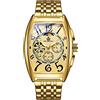 FORSINING Orologio da polso da uomo, rettangolare, con tourbillon, automatico, in acciaio inox, impermeabile, casual, da lavoro, meccanico, Oro, Bracciale