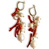 Handmade Orecchini con Corallo e Perle di Fiume - Orecchini Pendenti Artigianali Fatti a Mano, Ottone Anallergico, Made in Italy