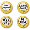 Generic Pregnancy Badge Set, 4 Badges, Badge Packs, 32mm, I am pregnant, Baby on board, It's a girl, Be kind, Baby Shower Gift (Yellow)