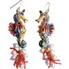 Generic Orecchini con Cavallucci Marini in Ceramica di Caltagirone, Perle e Corallo Naturali, Realizzati a Mano, Unici