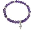 Generic Bracciale uomo con perle di ametista da 6mm e croce in acciaio