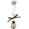 Generic Collana Lunga con Fiocco e Coccinella rosa cipria e nera Portafortuna