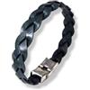 LuZ ITALY Bracciale uomo in cuoio intrecciato - Turchese scuro - Chiusura in acciao - misure a scelta