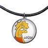 Handmade Ciondolo in acciaio inossidabile, 30mm, cordoncino di cuoio, fatto a mano, illustrazione Loser
