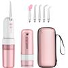 Kutery Idropulsore Dentale Portatile Rosa Senza Fili, Irrigatore Orale Ricaricabile con Custodia da Viaggio, 4 Modalità & 5 Beccucci, Spruzzino Elettrico per Denti IPX7 Impermeabile per Casa e Viaggio