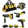 DEWALT STANLEY FatMax Kit SVK20424C (Trapano a Percussione SFMCD721 + Tassellatore SFMCH900 + Sega Circolare SFMCS500 + Smerigliatrice SFMCG400 + 2 Batterie 4,0 Ah + Caricabetterie + Borsa XL)