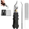 WANWEN Black Anti-Slip Nail Clipper Set, Punte ultra affilate, strumenti per unghie professionali, set da 3 pezzi, tagliaunghie con manico lungo, becco d'aquila angolato (1set)