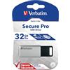 VERBATIM Chiavetta USB Store 'n' Go Secure Pro I USB 3.2 Gen 1 I 32GB I Memoria USB con protezione password I Chiavetta USB-3 cifrata I Memoria esterna per Laptop Notebook ecc. I Argento